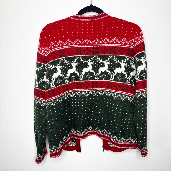Vintage 90s Wool Fair Isle Cardigan Size S Sweater Holiday Reindeer Zip Up - Picture 5 of 8